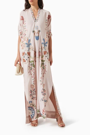Embroidered Kaftan in Cotton-silk