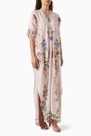 Embroidered Kaftan in Cotton-silk