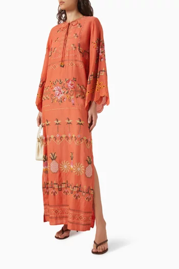 Embroidered Kaftan in Cotton-voile