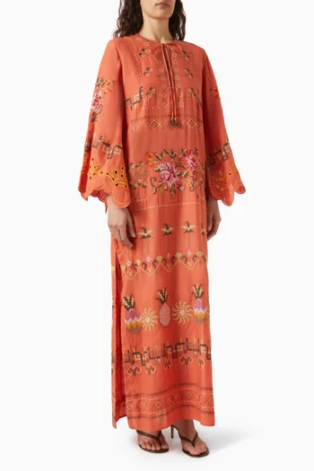Embroidered Kaftan in Cotton-voile
