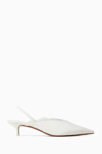 IRENA PUMPS HEELS IN CREPE DE CHINE GABRIC WITH FRENCH LACE DETAILING AND LOW KITTEN HEEL (40MM):Cream:37|219475415