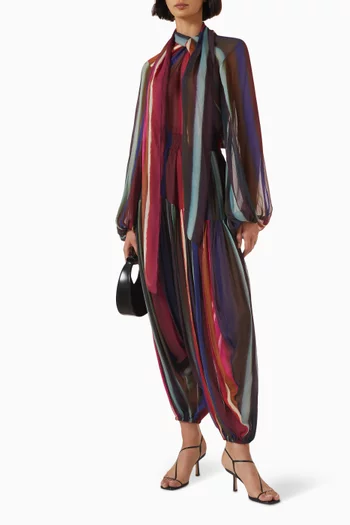 Louie Stripe Cowl Neck Halter Top in Crinkle Chiffon