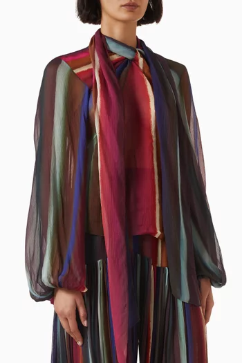 Louie Stripe Cowl Neck Halter Top in Crinkle Chiffon