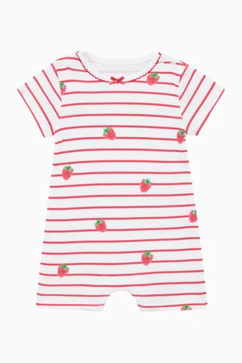 Raspberry Stripe Romper in Bamboo & Cotton
