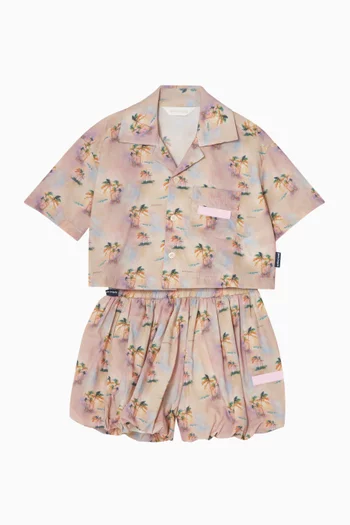 Palm-print Balloon Shorts in Cotton