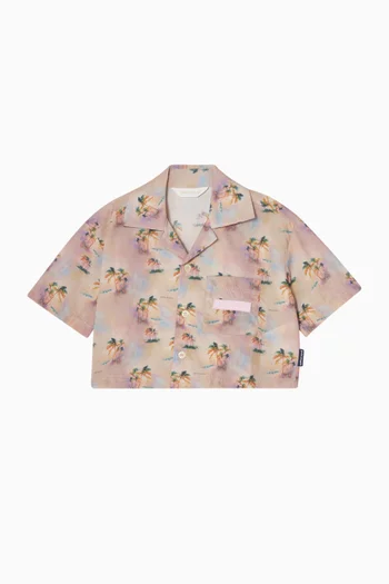 Palm-print Crop Shirt in Cotton