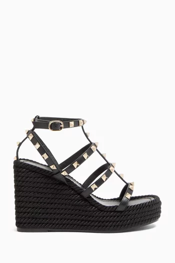 Rockstud 95 Platform Wedge Sandals in Calfskin Leather