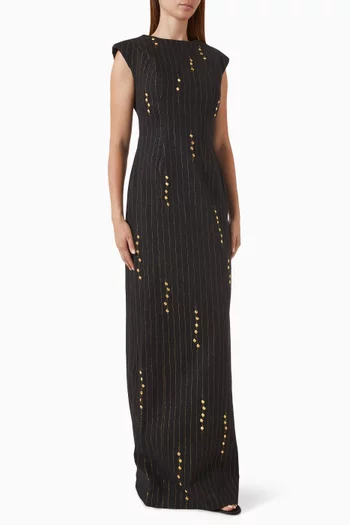 Embellished Striped Maxi Dress in Denim