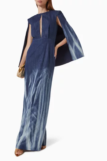 Embellished Printed Gown in Denim