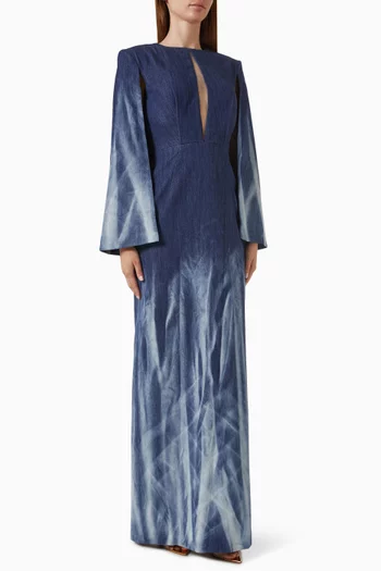 Embellished Printed Gown in Denim