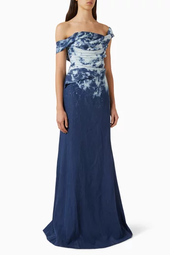 Tie-dye Asymmetrical Maxi Dress in Denim