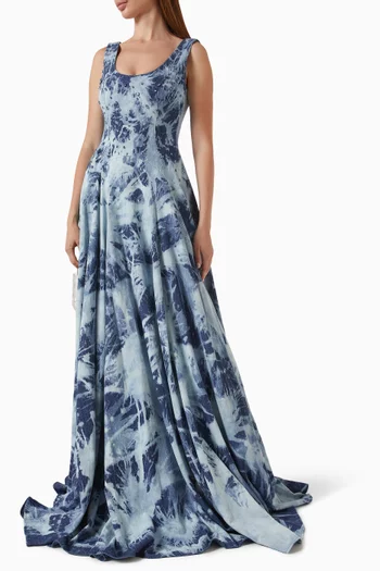 Embellished Printed Gown in Denim