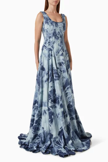Embellished Printed Gown in Denim