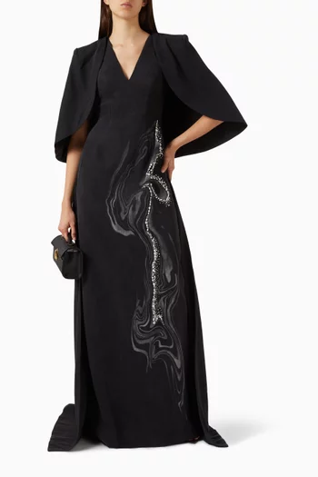 Embellished Cape-style Gown in Denim