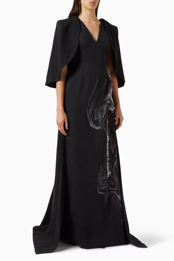 Embellished Cape-style Gown in Denim