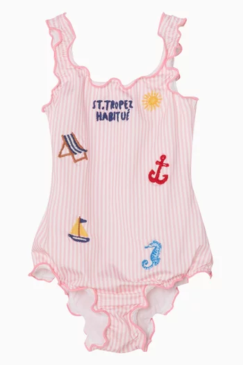 Embroidered Striped Swimsuit