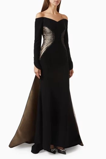 Off-shoulder Gown in Crepe