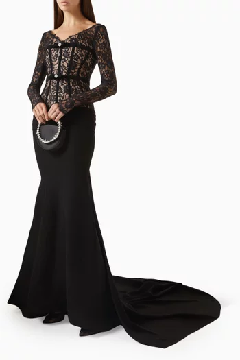 Arabesque Gown in Stretch Crepe & Lace