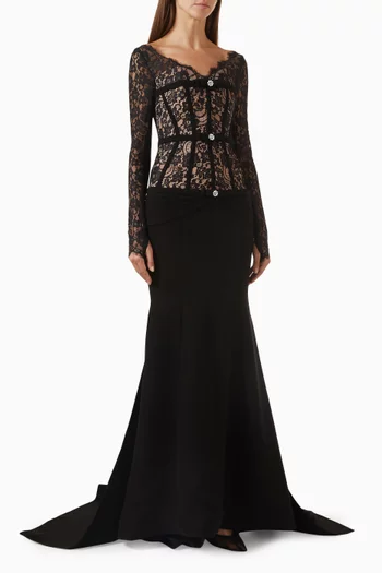 Arabesque Gown in Stretch Crepe & Lace