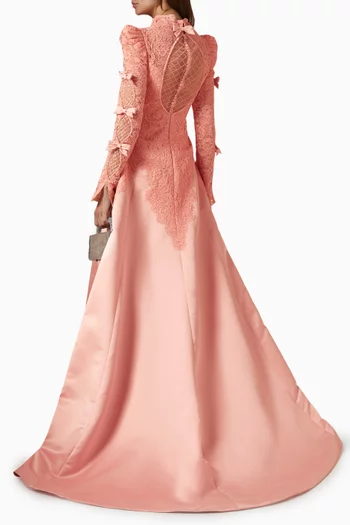 Embroidered Gown in Satin