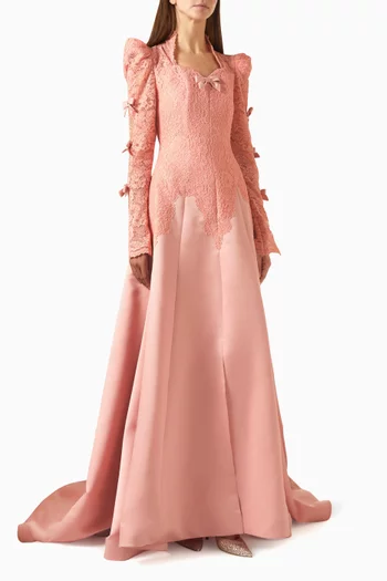 Embroidered Gown in Satin