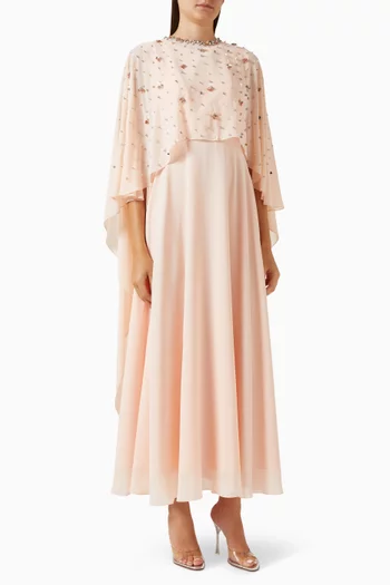 Scattered Embellished Cape-style Maxi Dres