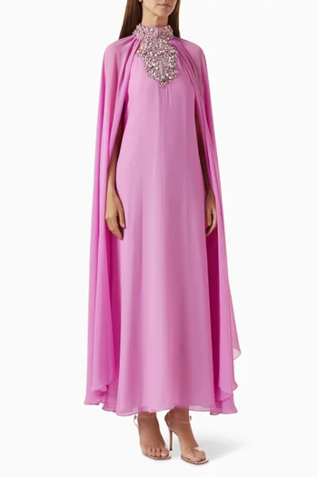 Cape-sleeves Embroidered Dress