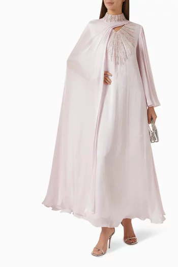 One-sided Cape Embroidered Maxi Dress