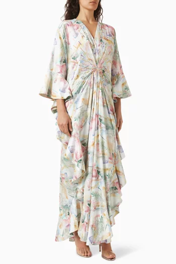 Scattered Embellished Ruffle Trim Maxi Dress