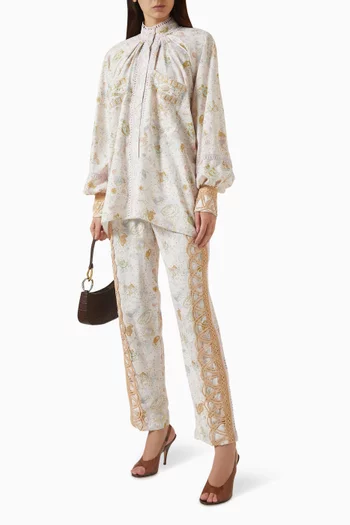 Lace-trim Printed Shirt & Pants
