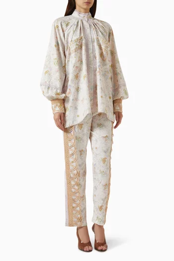 Lace-trim Printed Shirt & Pants