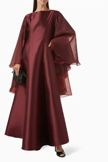 Flowing Sleeve Maxi Dress in Satin & Organza