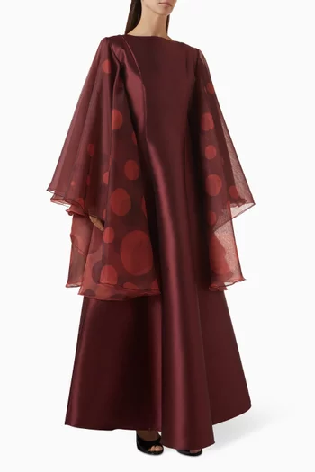 Flowing Sleeve Maxi Dress in Satin & Organza