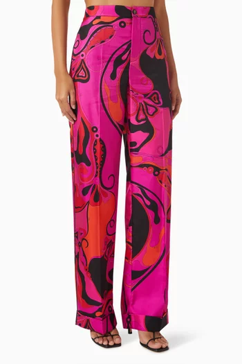Printed Pants in Silk-twill