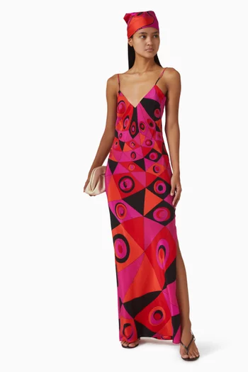 Printed V-neck Dress in Crepe de Chine