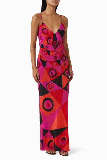 Printed V-neck Dress in Crepe de Chine