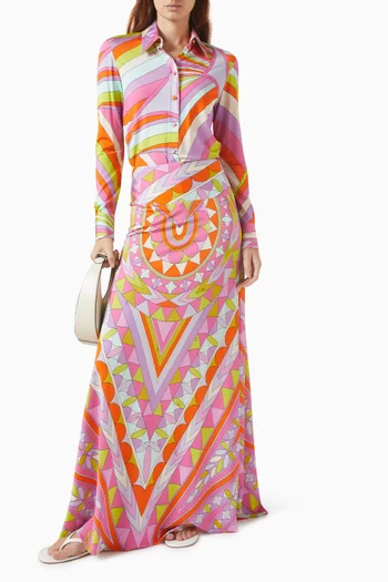 Printed Maxi Skirt in Jersey Satin