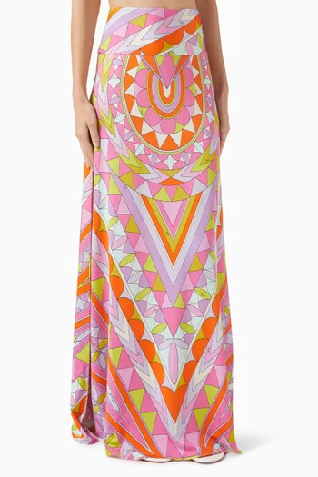 Printed Maxi Skirt in Jersey Satin