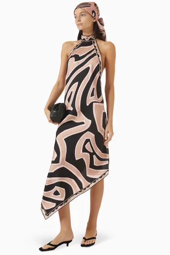 Printed Halterneck Dress in Silk Twill
