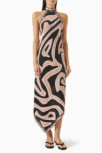 Printed Halterneck Dress in Silk Twill