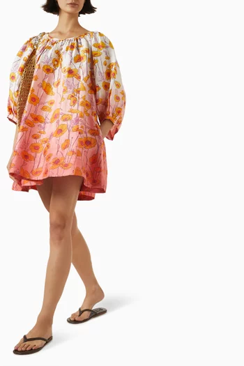 Half-placket Mini Dress in Silk dupioni