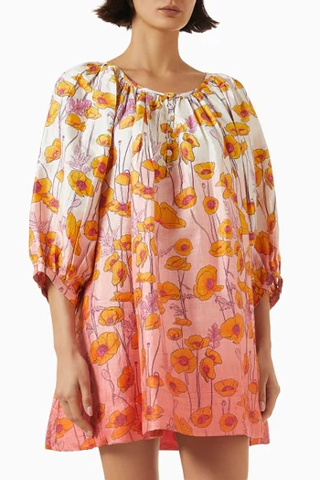 Half-placket Mini Dress in Silk dupioni