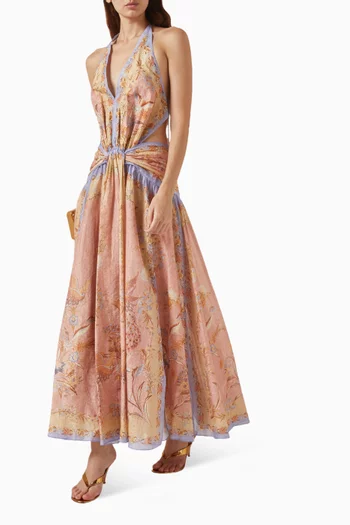 Indra Plunge Halterneck Dress in Cotton Blend