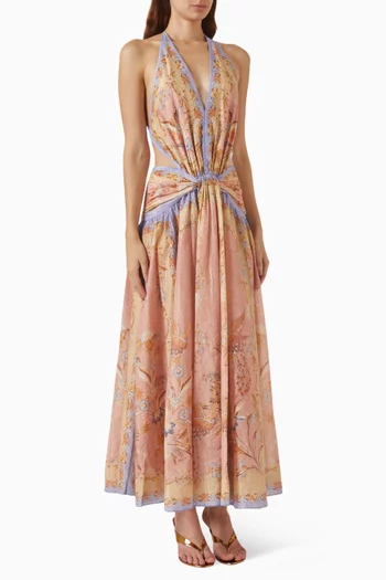 Indra Plunge Halterneck Dress in Cotton Blend