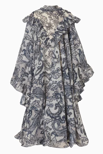 Paisley Printed Ruffle Kaftan Dress in Georgette