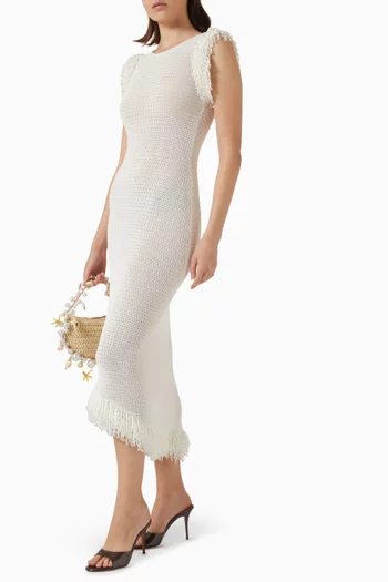 Fringe Open-knit Dress in Cotton