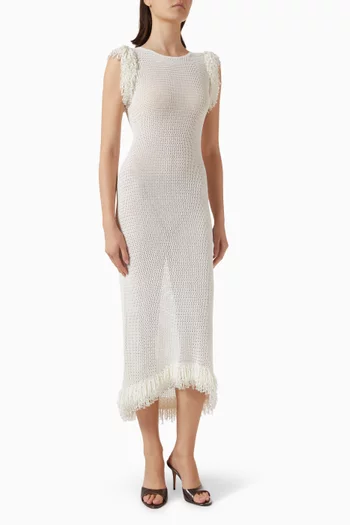 Fringe Open-knit Dress in Cotton