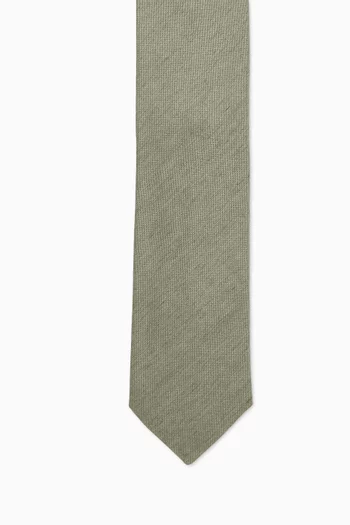 Textured Tie in Woven Linen-silk