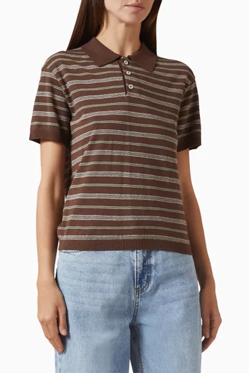 Unisex Striped Polo T-shirt in Linen-knit