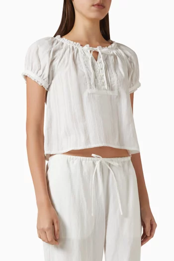 Ribbon-trims Shirred Blouse